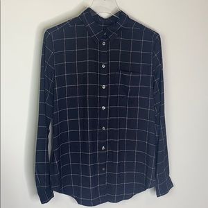 Ann Taylor Navy Button Up Blouse Size M